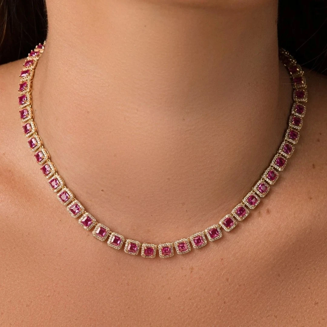 Colar Riviera com zircônias fúcsia