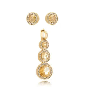 Conjunto Brinco e Pingente Rutilo Banhado a Ouro 18K