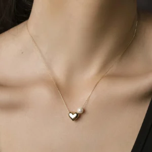 Colar Coração com Pérola Shell e Zircônias Banhado em Ouro 18K