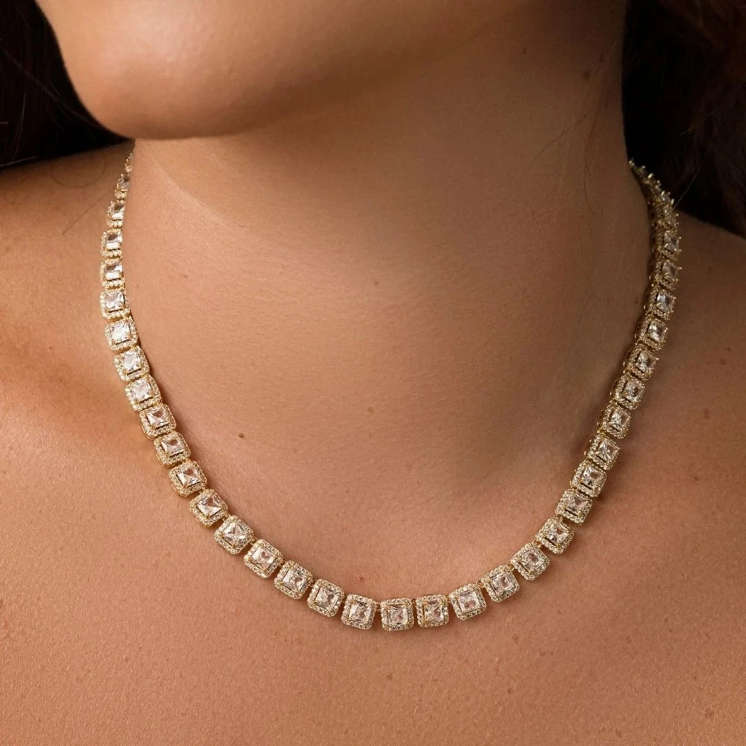 Colar Riviera com Zircônias Transparentes Banhado a Ouro 18K