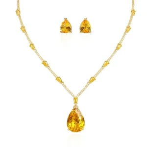 Conjunto Vanilla Gota com Zircônias Citrino Amarelo Banhado a Ouro 18K