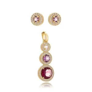 Conjunto Kunzita, Ametista Rosa e Rodolita Banhado a Ouro 18K