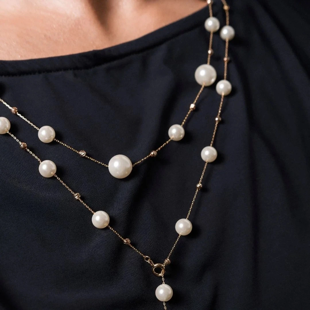Colar Longo com Pérolas Shell Banhado em Ouro 18K
