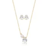 Conjunto Colar e Brinco Pilar Gota Zircônia com Pérola Banhado em Ouro 18K
