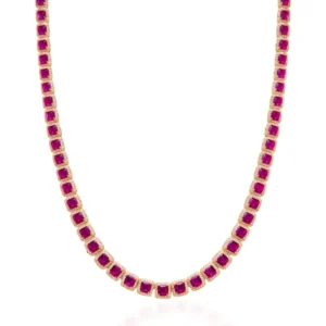 Colar Riviera com Zircônias Fucsia Banhado a Ouro 18K