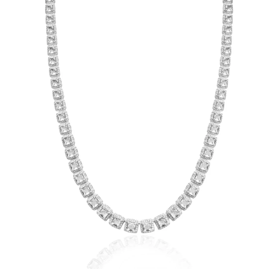 Colar Riviera com Zircônias Transparentes Banhado em Ródio Branco