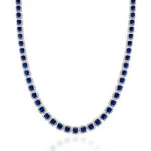 Colar Riviera com Zircônias Safira Azul Banhado em Ródio Branco