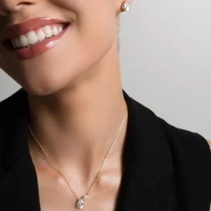 Conjunto Colar e Brinco Pilar Gota Zircônia com Pérola Banhado em Ouro 18K