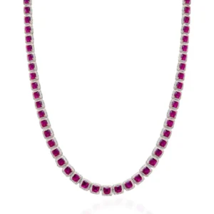 Colar Riviera com Zircônias Fucsia Banhado em Ródio Branco