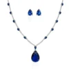 Conjunto Vanilla Gota com Zircônias Safira Azul Banhado em Ródio Branco
