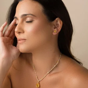Conjunto Vanilla Gota com Zircônias Citrino Amarelo Banhado a Ouro 18K