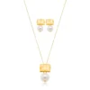 Conjunto Colar e Brinco Pilar Fusion Laranja com Pérola Banhado em Ouro 18K