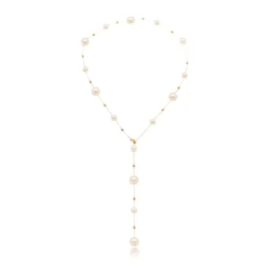 Colar Gravatinha com Pérolas Banhado em Ouro 18K