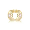 Brinco Meia Argola Vazada com Cristal Retangular Ametista Rosa Banhado a Ouro 18K