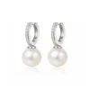 Brinco Pilar Argola Click com Pérola Shell Banhado em Ródio Branco