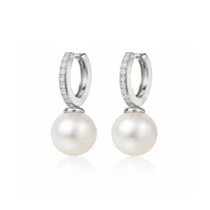 Brinco Pilar Argola Click com Pérola Shell Banhado em Ródio Branco